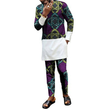 Load image into Gallery viewer, African men&#39;s print set clothing patchwork shirt with trouser Ankara pant sets customized wedding dashiki print/white tops
