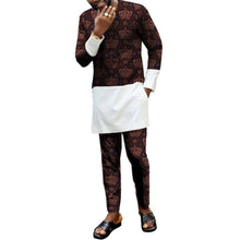 Load image into Gallery viewer, African men&#39;s print set clothing patchwork shirt with trouser Ankara pant sets customized wedding dashiki print/white tops
