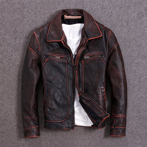 Vintage Men Leather Jacket 100% Cowhide Vintage Black Red Brown Leather Jackets Men Winter Coat Clothing M100