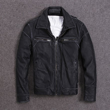 Load image into Gallery viewer, Vintage Men Leather Jacket 100% Cowhide Vintage Black Red Brown Leather Jackets Men Winter Coat Clothing M100
