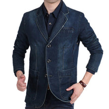 Load image into Gallery viewer, Plus Size M-4XL 2019 Autumn Winter Jeans Blazer Men&#39;s Cotton Denim Smart Casual Men Suits Jackets Slim Fit Male Coats Clothing
