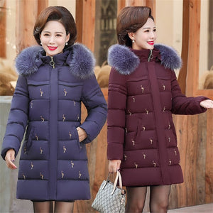 Middle-aged and Elderly Women's Clothing, Winter Women's Mid-length Cotton Women, Cotton Padded Jackets