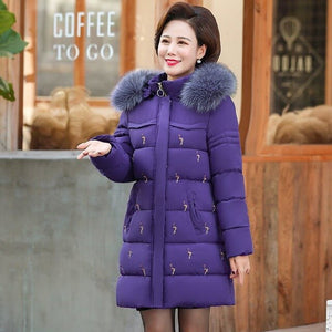 Middle-aged and Elderly Women's Clothing, Winter Women's Mid-length Cotton Women, Cotton Padded Jackets