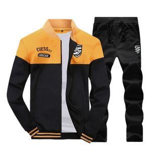 Fashion Men Sets 2019 Autumn Winter Sporting Suit Sweatshirt +Sweatpants Mens Clothing 2 Pieces Sets Slim Tracksuit Asian Size