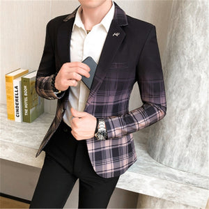 Men Blazer Homme Casual Suit Coat Slim Fit British Plaid Blazer for Men Designer Jacket Prom Dresses 2020 Spring Man Clothing