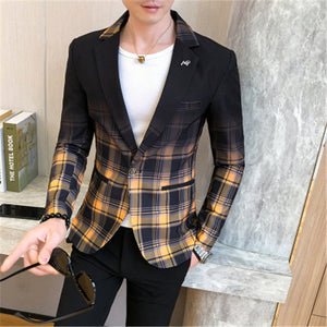 Men Blazer Homme Casual Suit Coat Slim Fit British Plaid Blazer for Men Designer Jacket Prom Dresses 2020 Spring Man Clothing